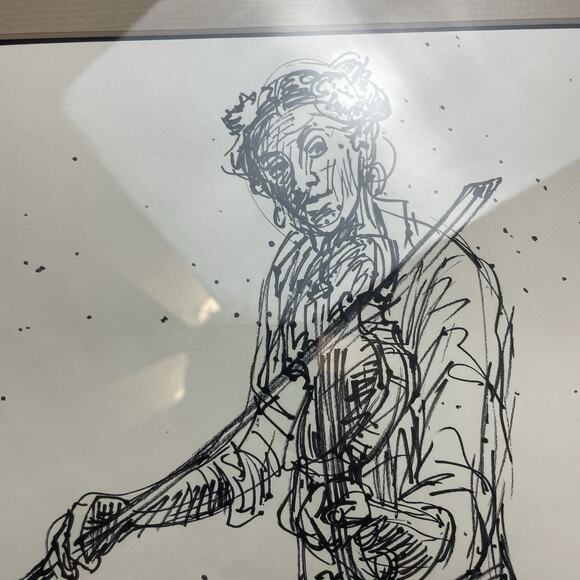 Violinist Musician Pencil Drawing Artist Signed Mark Eanes 1979 Wood Frame 17x21 - Picture 4 of 7